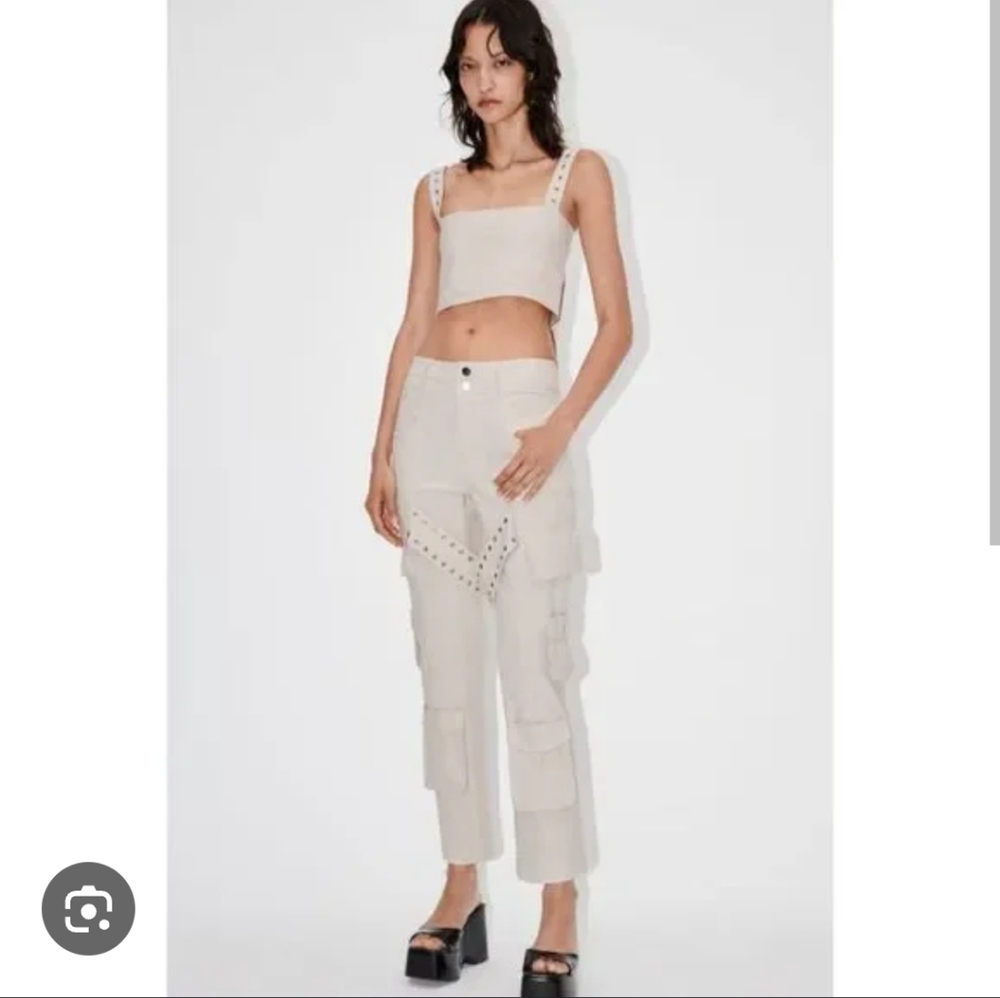 119$ ZARA LINEN BLEND CARGO PANTS LIMITED EDITION
